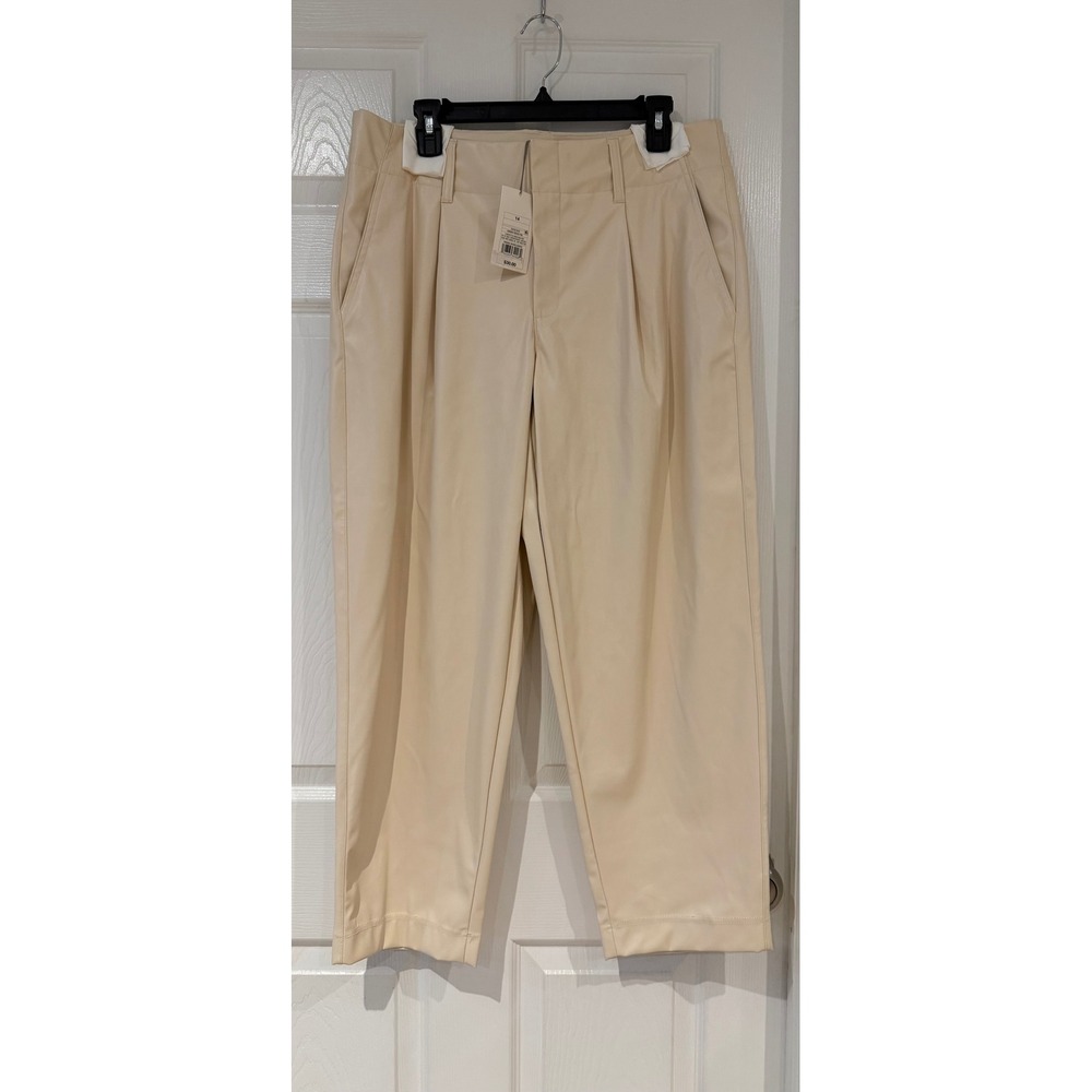 NWT A New Day Caraway Seed Faux Leather Pleated Tapered Pants Beige Office Chic